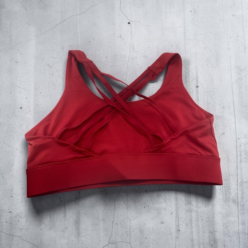 Nine Bull Womens Red Strappy Crisscross Back Sports Bra Mesh Lined Activewear XL